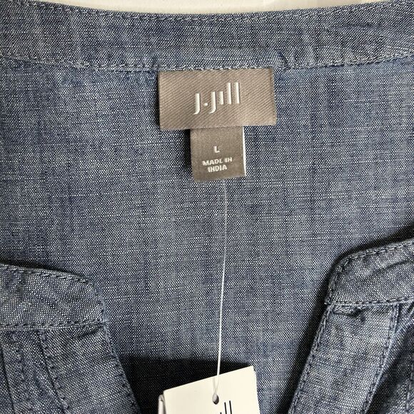 NEW J.Jill Shift Dress LARGE Chambray Pintuck Button Front Long Sleeves Boho - Picture 4 of 13